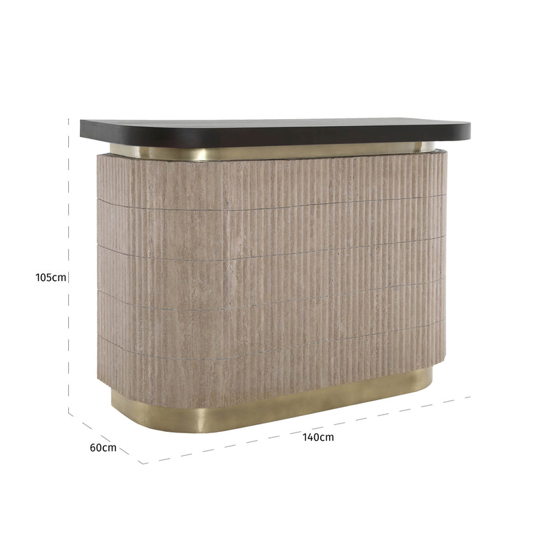 Richmond Bar Martini Travertin – Hausbar beige mit Messing-Akzenten