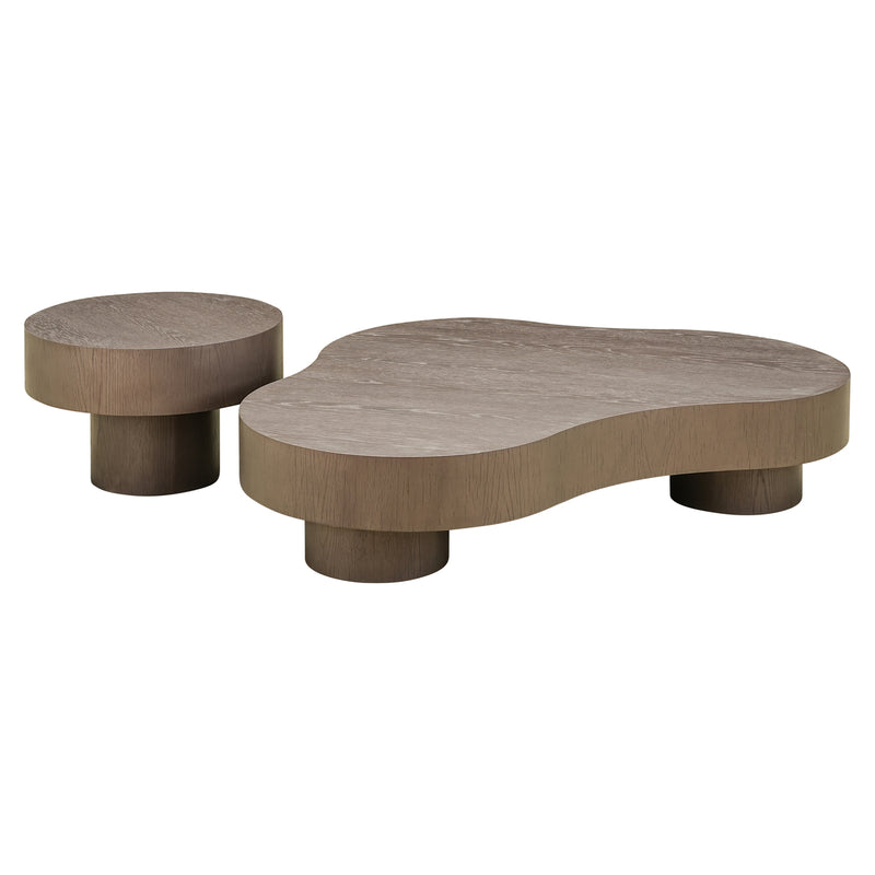 Couchtisch Bogor 2er-Set bronze – organische Form, Eichenfurnier