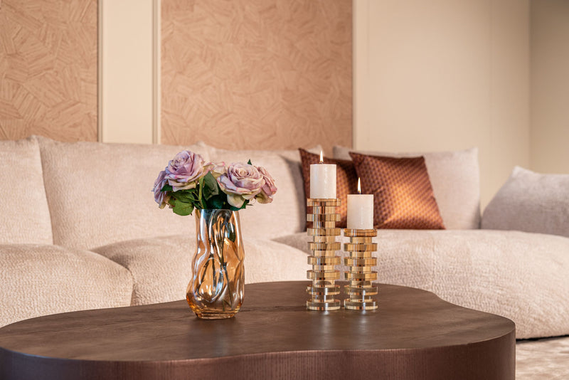 Couchtisch Bogor 2er-Set bronze – organische Form, Eichenfurnier