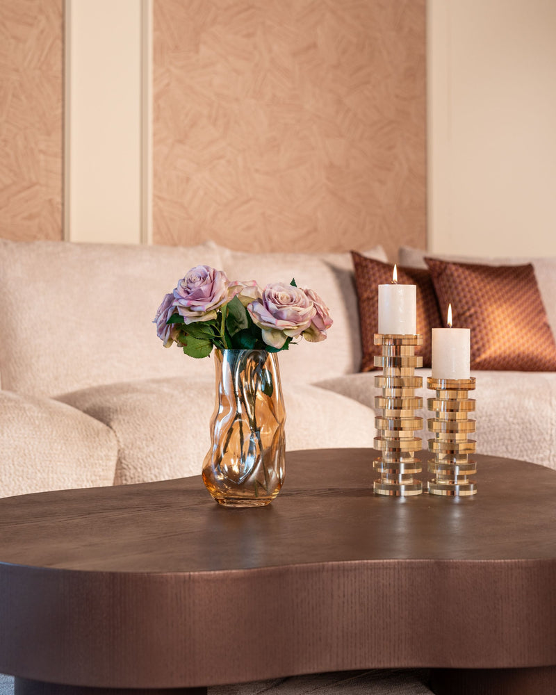 Couchtisch Bogor 2er-Set bronze – organische Form, Eichenfurnier