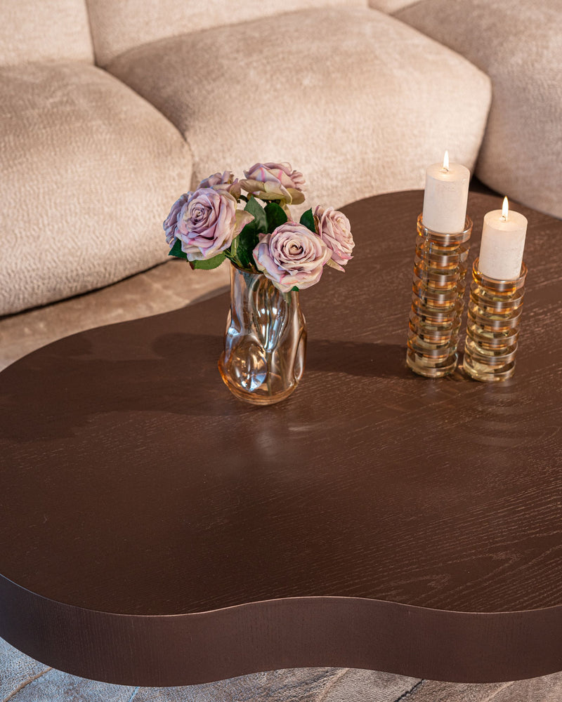 Couchtisch Bogor 2er-Set bronze – organische Form, Eichenfurnier