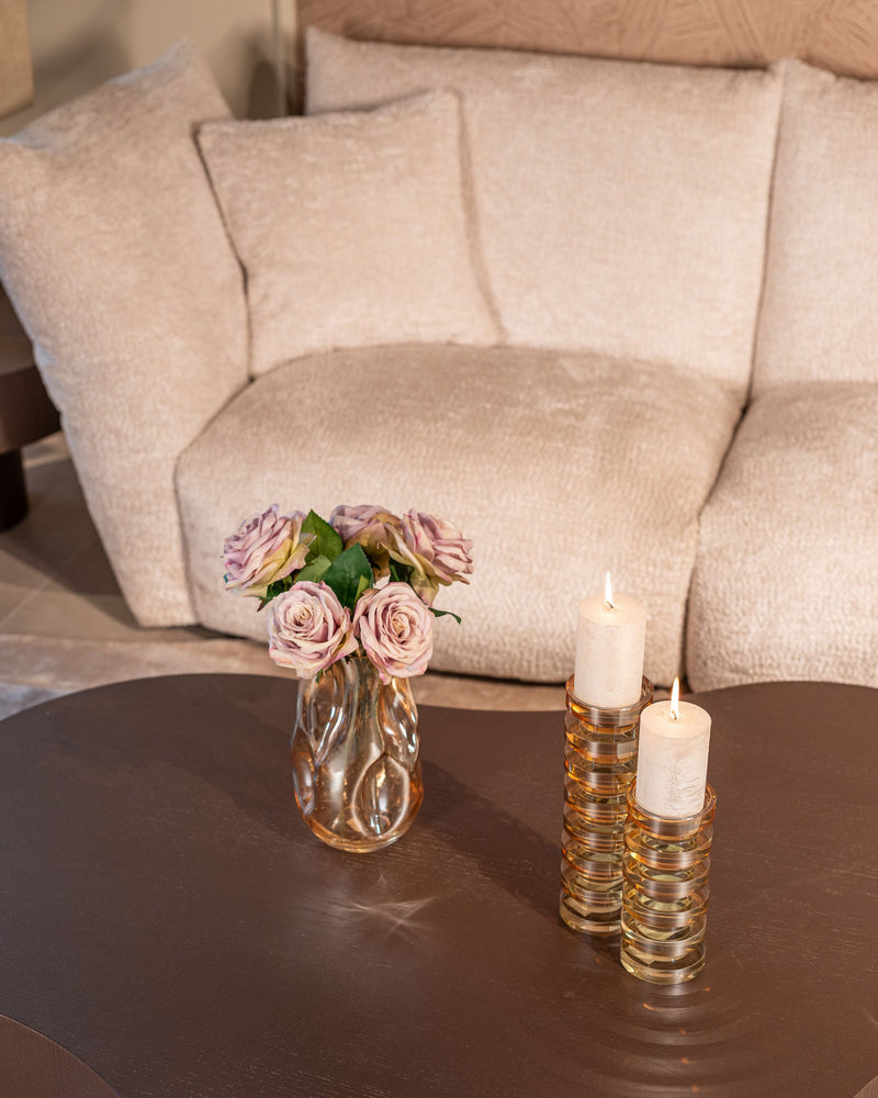 Couchtisch Bogor 2er-Set bronze – organische Form, Eichenfurnier