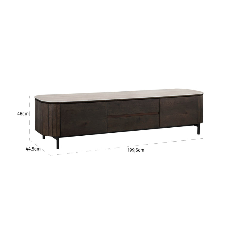 TV-Schrank Ritz braun mit Travertin-Keramikplatte & Eichenfurnier