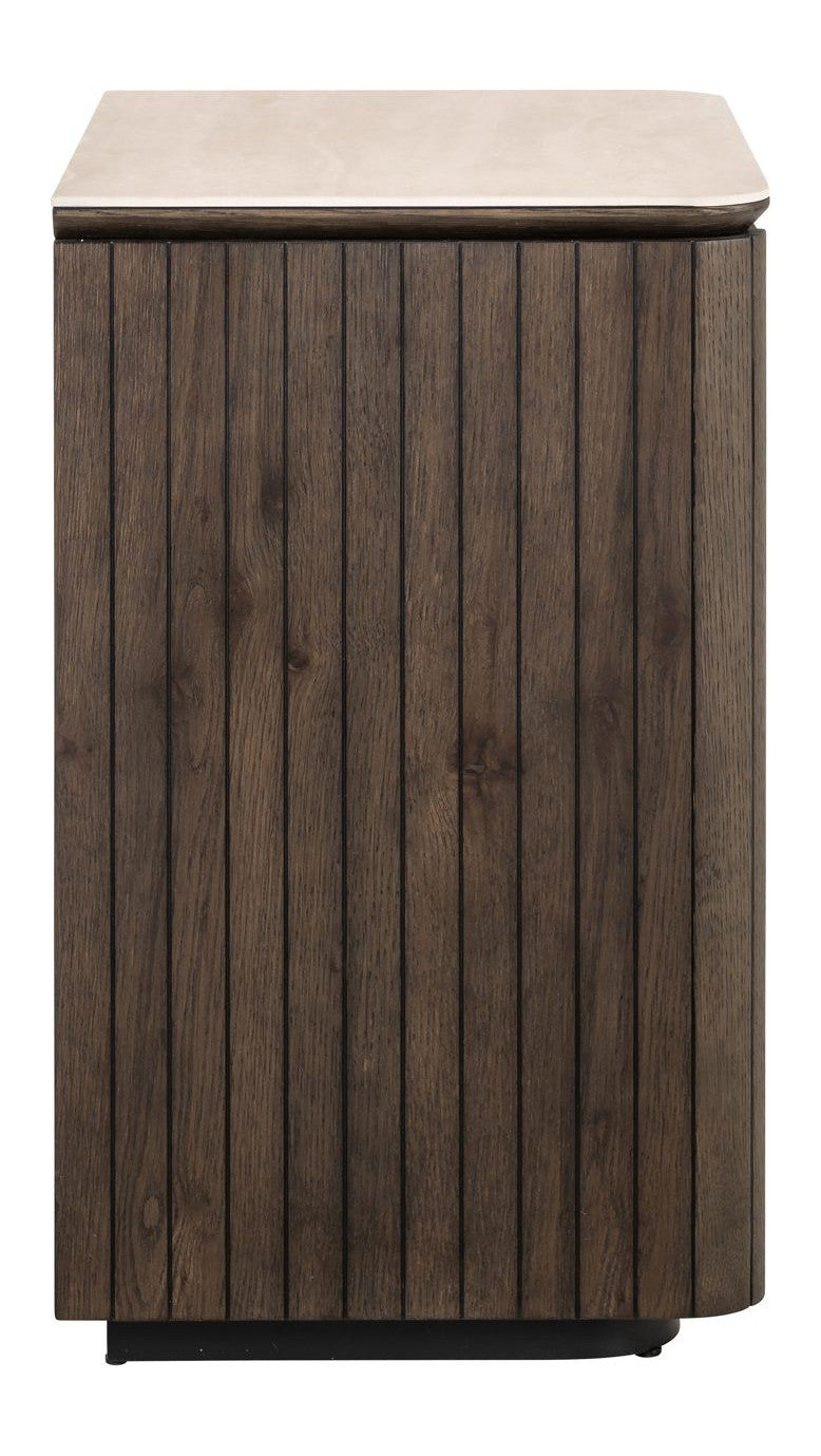 Nachttisch Ritz braun mit Travertin-Top, 3 Schubladen, Softclose