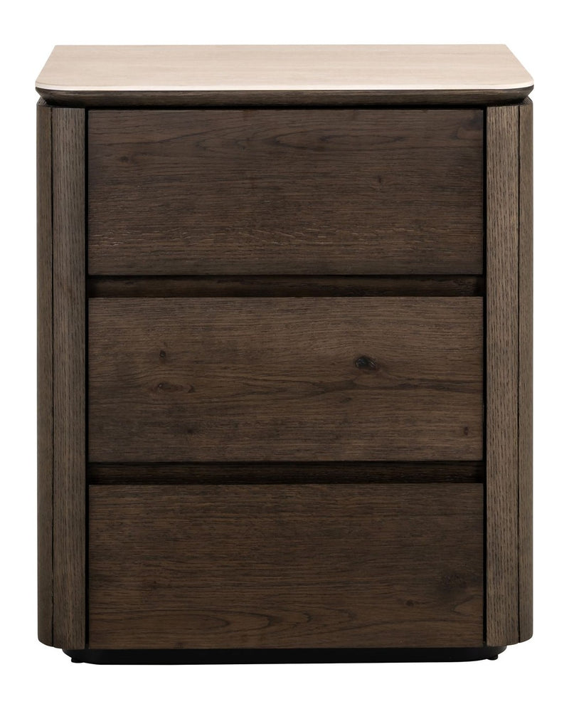 Nachttisch Ritz braun mit Travertin-Top, 3 Schubladen, Softclose