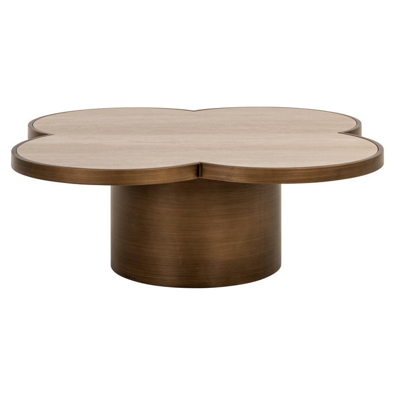 Couchtisch Clover Beige – Travertin-Optik, 120x120 cm, Eisen-Gestell
