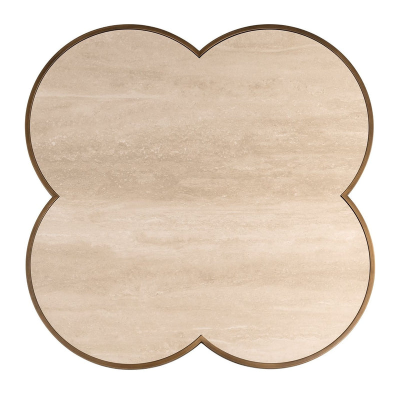 Couchtisch Clover Beige – Travertin-Optik, 120x120 cm, Eisen-Gestell