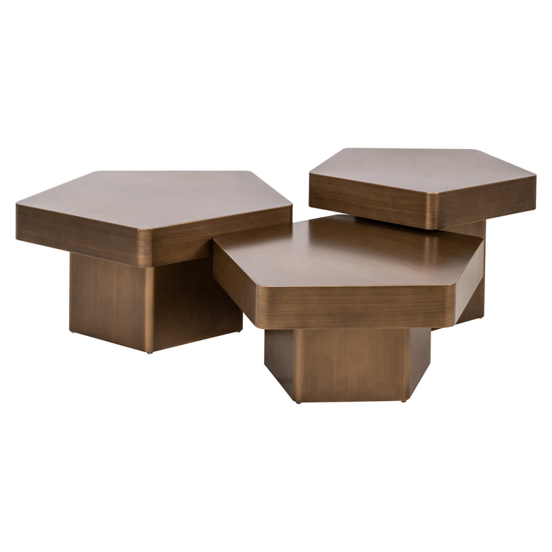 Couchtisch Hexa 3er-Set brushed gold - Hexagon-Design aus Eisen