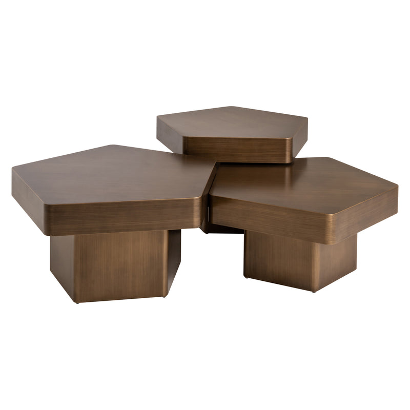 Couchtisch Hexa 3er-Set brushed gold - Hexagon-Design aus Eisen