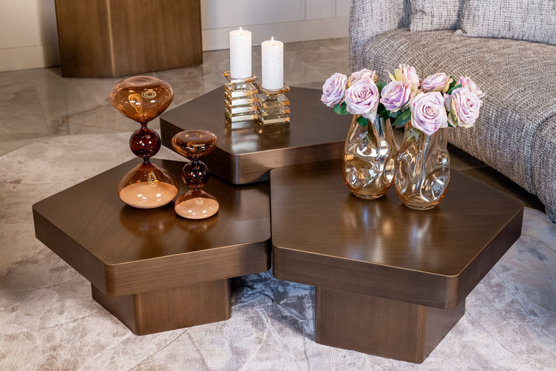 Couchtisch Hexa 3er-Set brushed gold - Hexagon-Design aus Eisen
