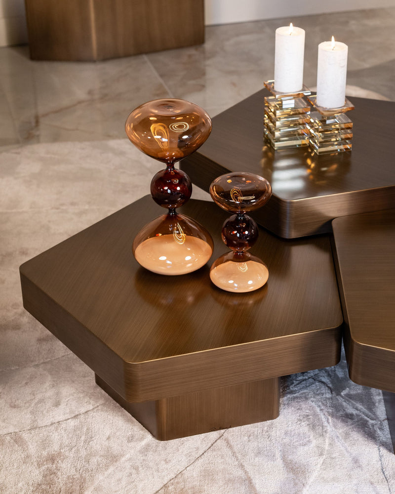 Couchtisch Hexa 3er-Set brushed gold - Hexagon-Design aus Eisen