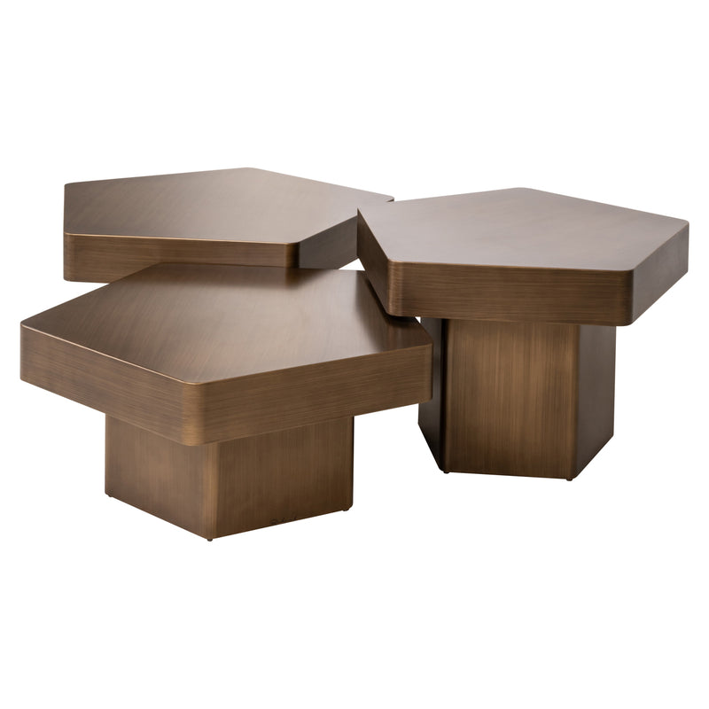 Couchtisch Hexa 3er-Set brushed gold - Hexagon-Design aus Eisen