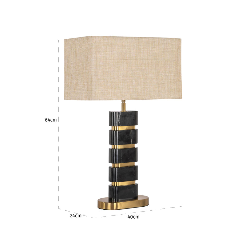 Tischlampe Levina black/gold mit Marmorsockel & Messing-Akzenten
