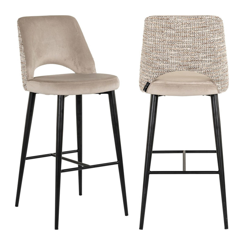 Barhocker Tabitha in trendy nature mit Samtbezug und Fußstütze