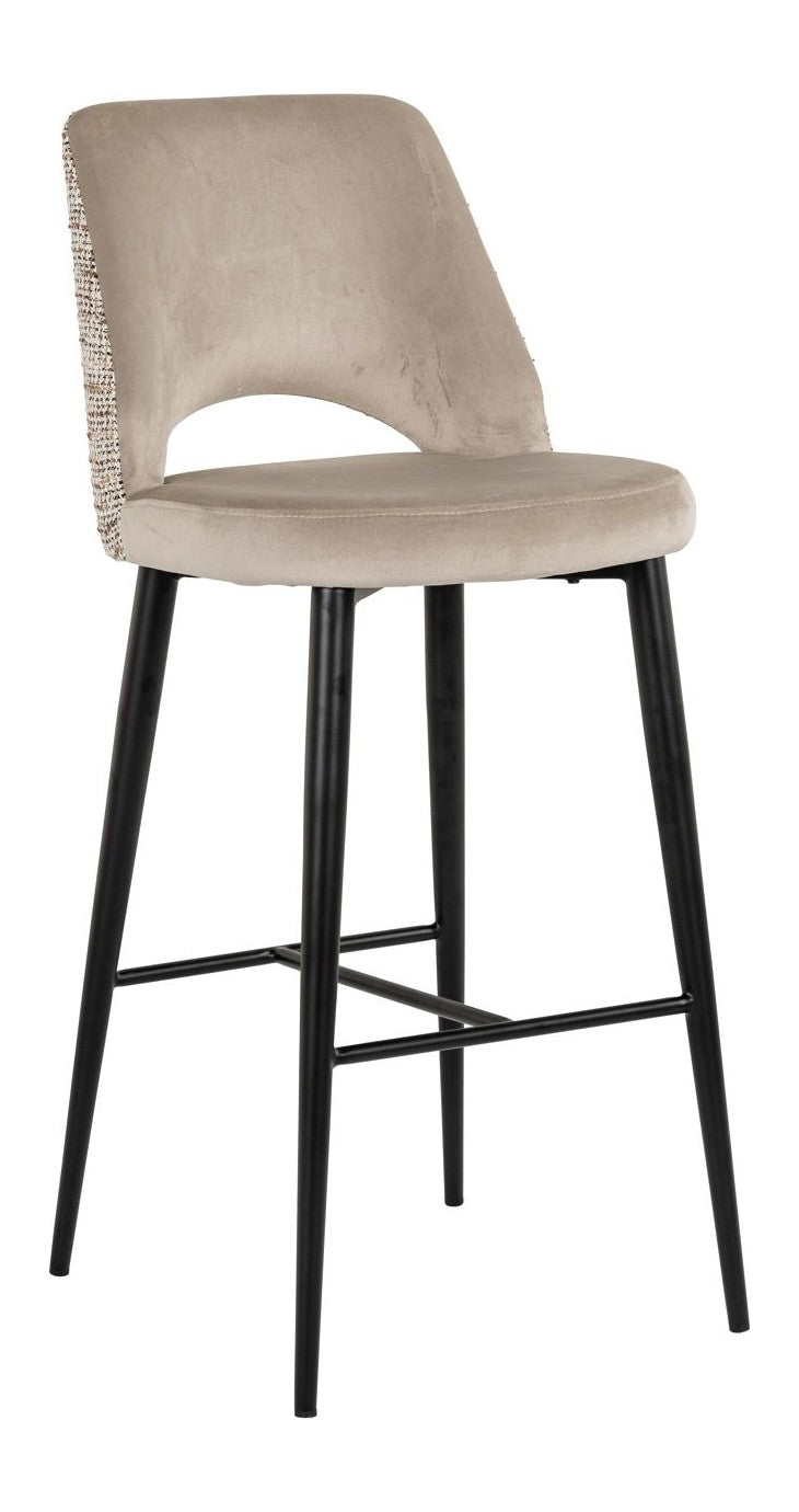 Barhocker Tabitha in trendy nature mit Samtbezug und Fußstütze