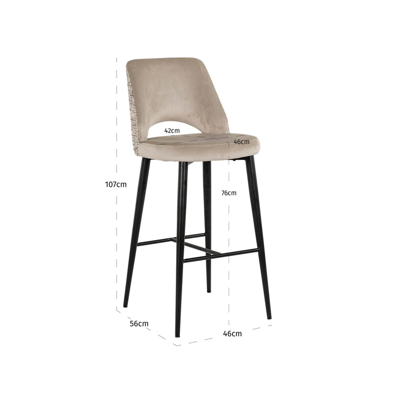 Barhocker Tabitha in trendy nature mit Samtbezug und Fußstütze