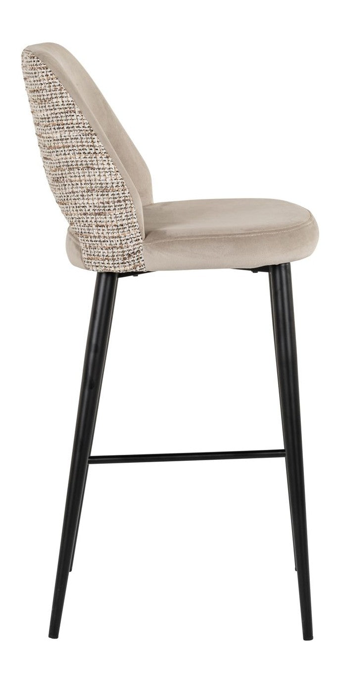 Barhocker Tabitha in trendy nature mit Samtbezug und Fußstütze