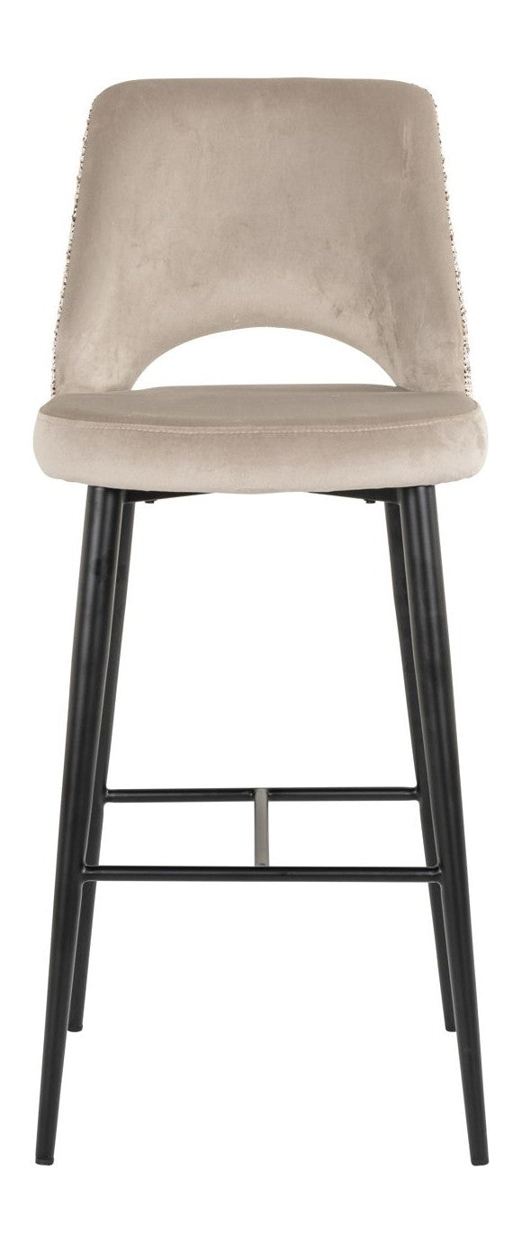 Barhocker Tabitha in trendy nature mit Samtbezug und Fußstütze