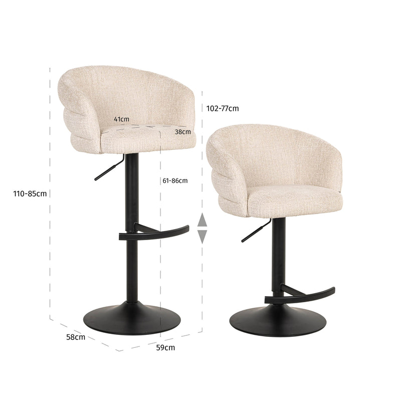 Barhocker Nikki Niagara Beige, höhenverstellbar & drehbar, Chenille