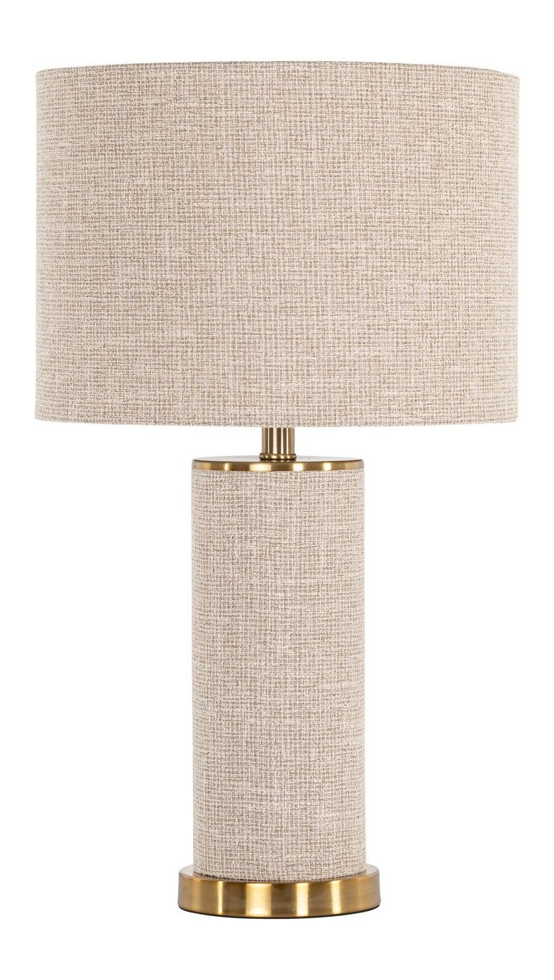 Tischlampe Joline beige mit Leinenschirm & Eisengestell, E27