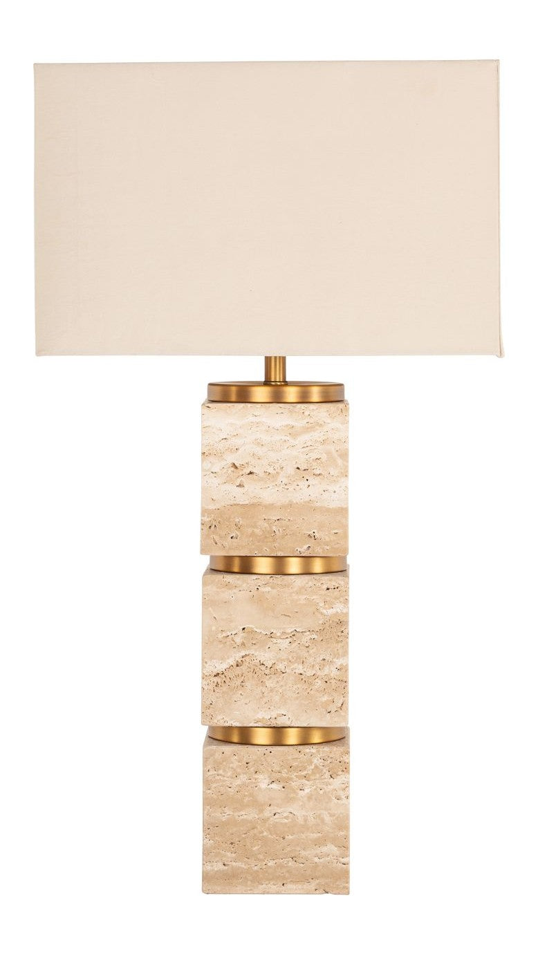 Tischlampe Jaella Beige aus Eisen und Travertin mit E27-Fassung