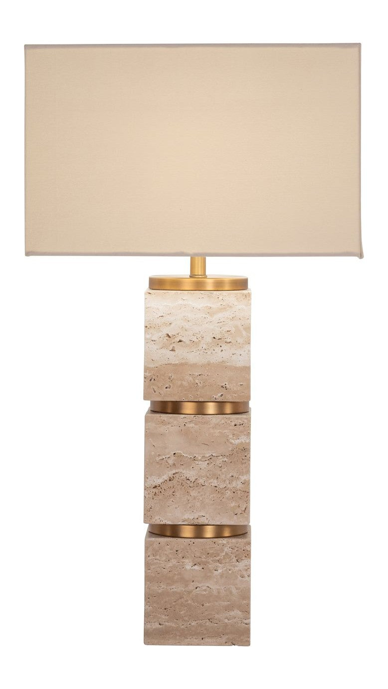 Tischlampe Jaella Beige aus Eisen und Travertin mit E27-Fassung