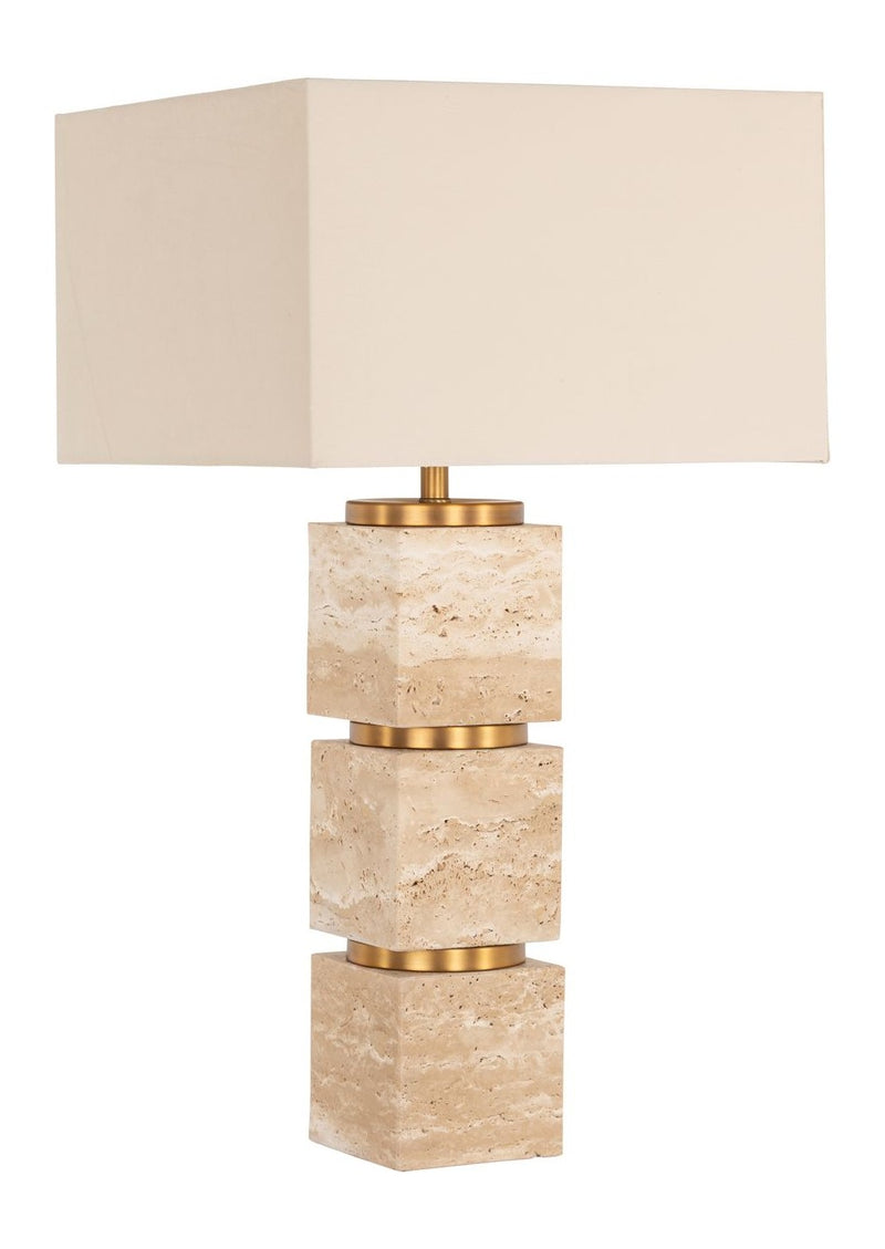Tischlampe Jaella Beige aus Eisen und Travertin mit E27-Fassung
