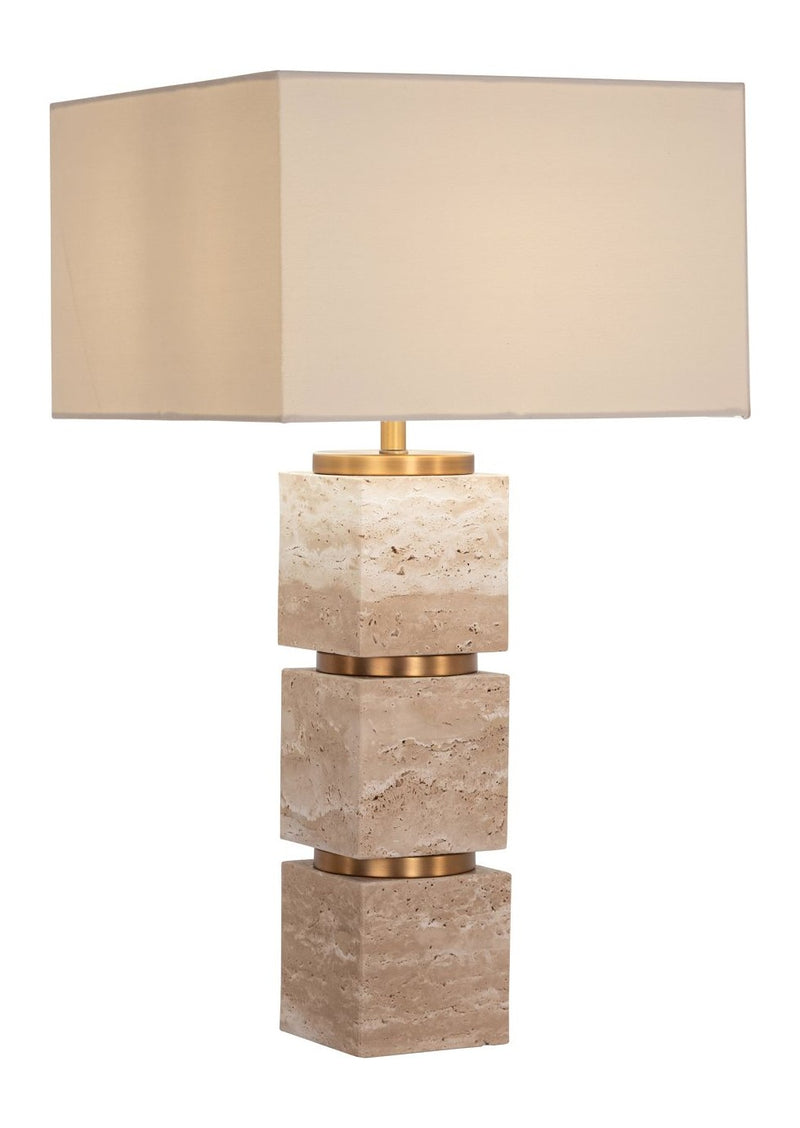 Tischlampe Jaella Beige aus Eisen und Travertin mit E27-Fassung