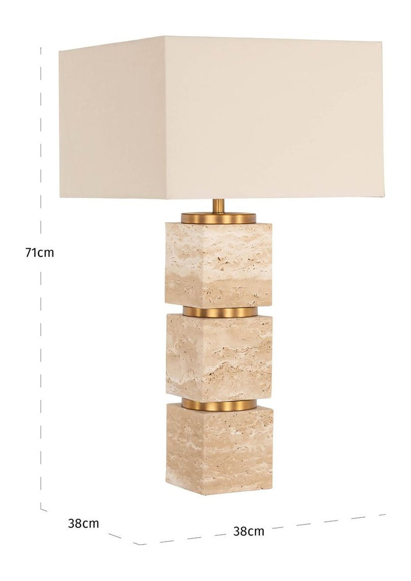 Tischlampe Jaella Beige aus Eisen und Travertin mit E27-Fassung