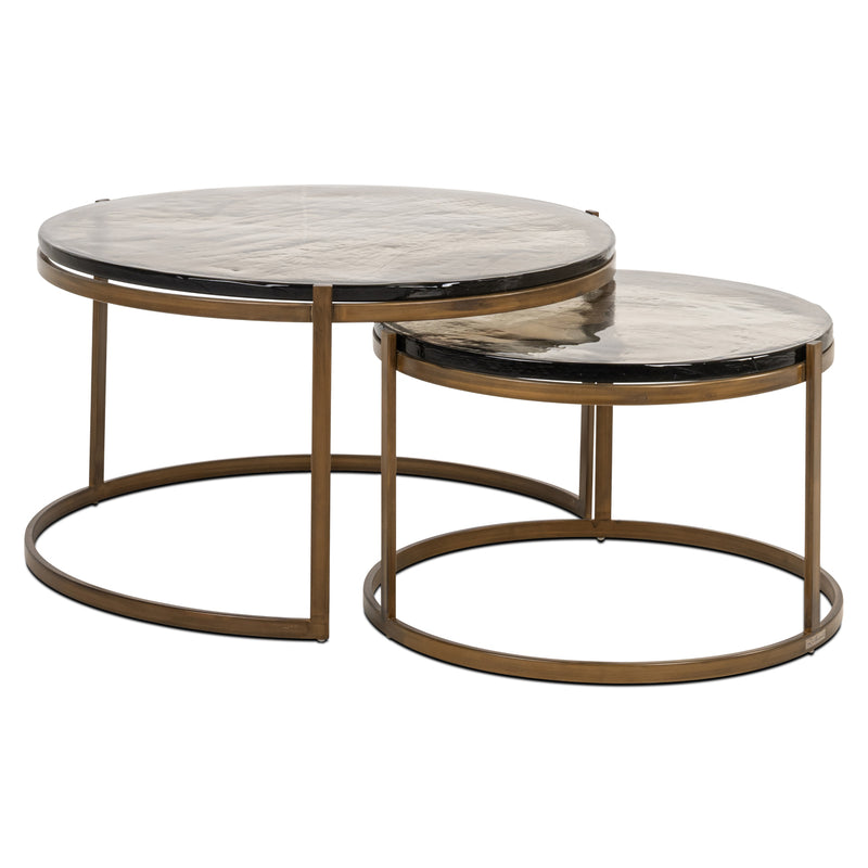 Couchtisch Cleo Gold im 2er-Set – Glasplatten & Eisengestell