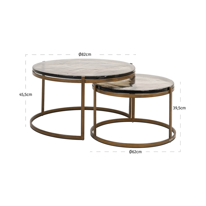 Couchtisch Cleo Gold im 2er-Set – Glasplatten & Eisengestell