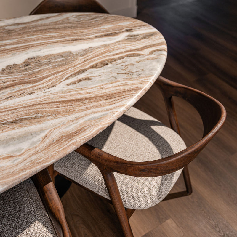 Esstisch Rashford Blush Beige, oval, 200x100 cm, Marmor-Look