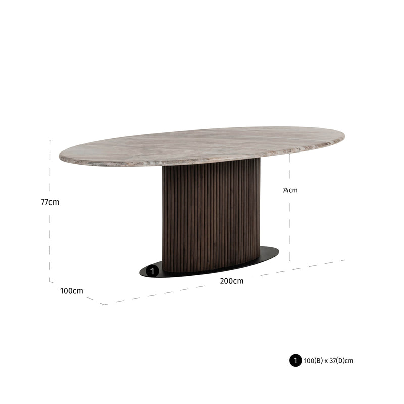 Esstisch Rashford Blush Beige, oval, 200x100 cm, Marmor-Look