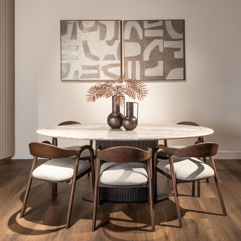 Esstisch Rashford Blush Beige, oval, 200x100 cm, Marmor-Look