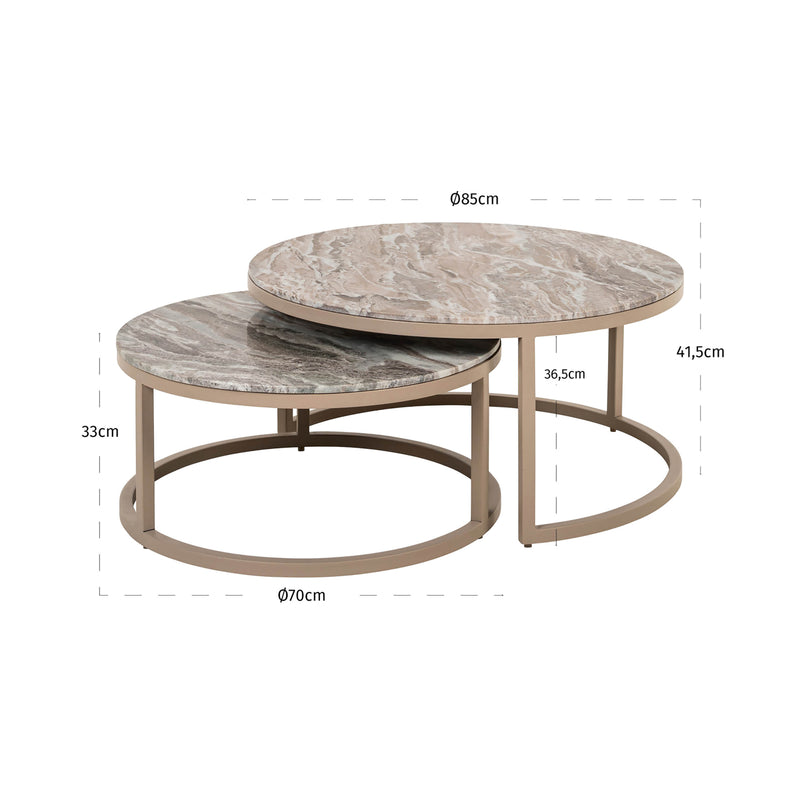 Richmond Couchtisch Fairfax clay im 2er-Set aus Eisen & Marmor