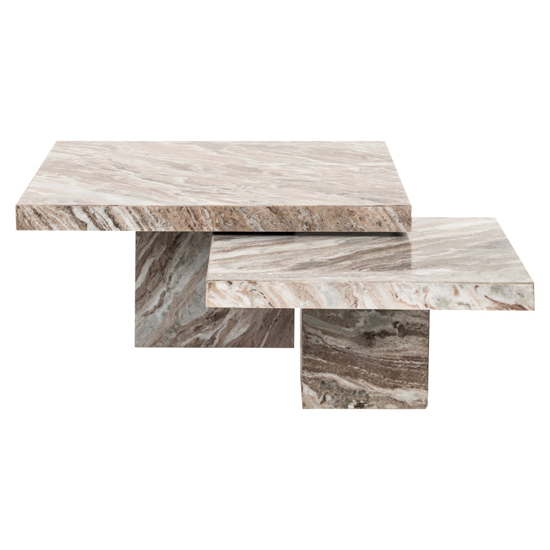 Couchtisch Rashford 2er-Set Blush Beige aus Toronto-Marmor