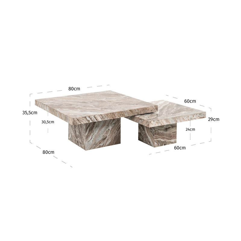 Couchtisch Rashford 2er-Set Blush Beige aus Toronto-Marmor