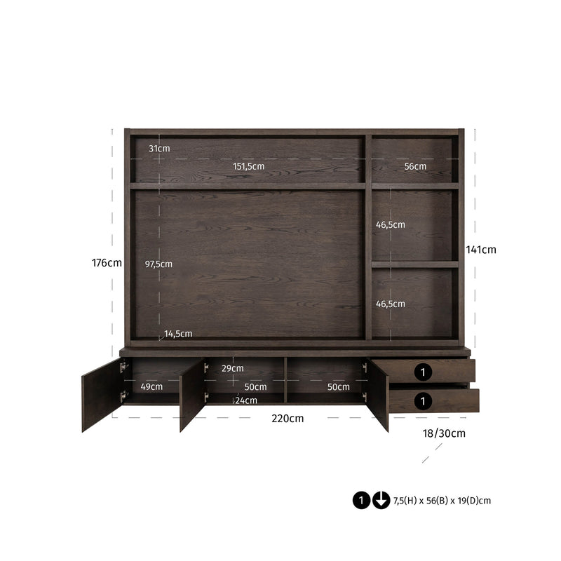 TV-Schrank Lachance braun, 3 Türen & 2 Schubladen, Eichenfurnier
