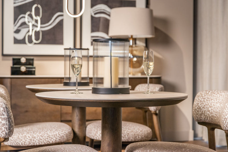 Richmond Bistro-Tisch Ritz rund 75 cm Travertin-Keramik Eichenfurnier