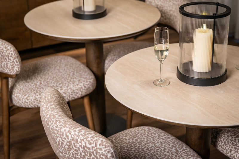 Richmond Bistro-Tisch Ritz rund 75 cm Travertin-Keramik Eichenfurnier
