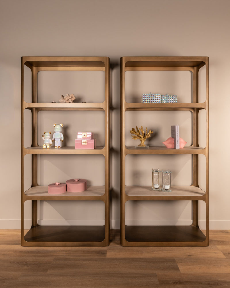 Vitrine Claridge in Gold Antique - Standvitrine mit Glasregalen