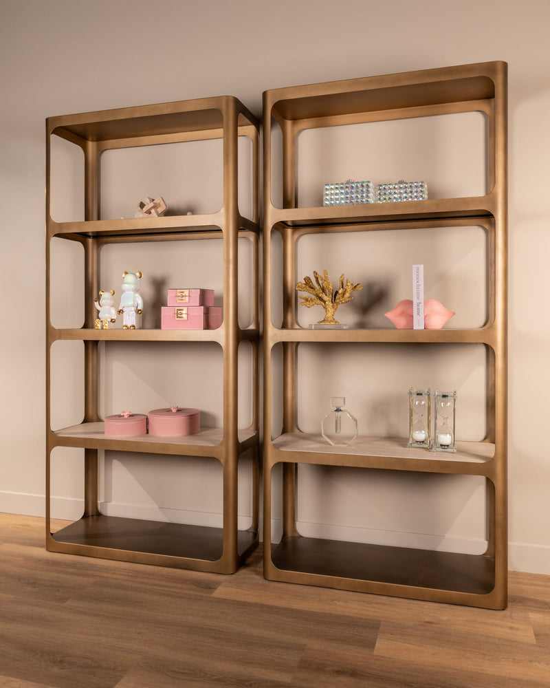 Vitrine Claridge in Gold Antique - Standvitrine mit Glasregalen