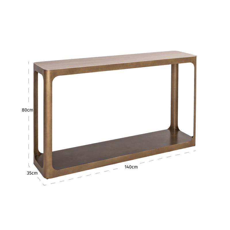 Konsole Claridge beige – Wendeplatte Keramik-Travertin & Glas, 140 cm