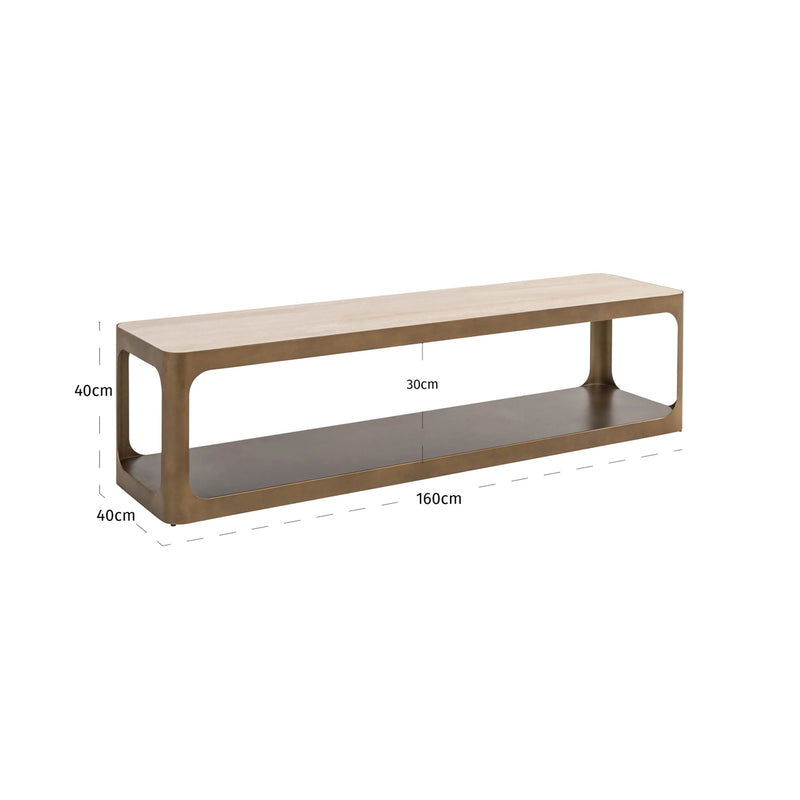 TV-Schrank Claridge in Beige, 160x40 cm, wendbare Platte Glas/Keramik