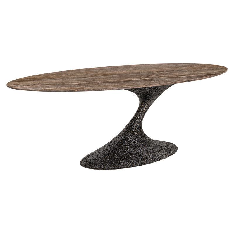 Esstisch Russo oval 235 cm, Travertin & Aluminium, ash brown