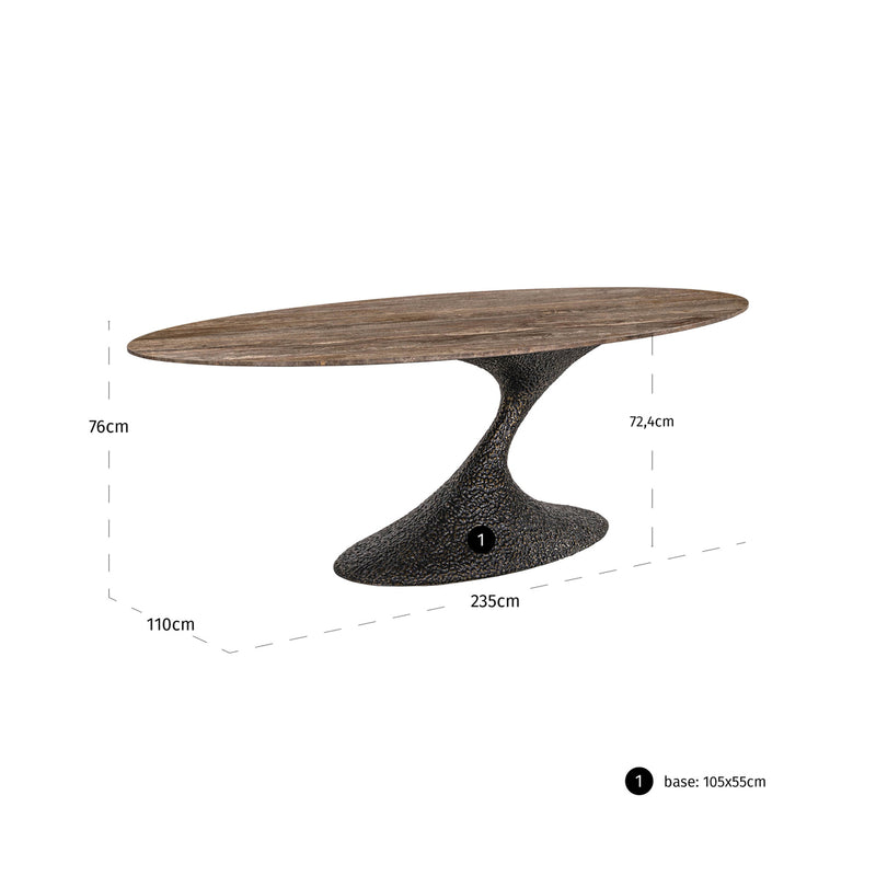 Esstisch Russo oval 235 cm, Travertin & Aluminium, ash brown