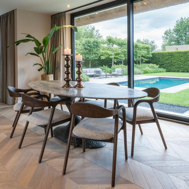Esstisch Russo oval 235 cm, Travertin & Aluminium, ash brown