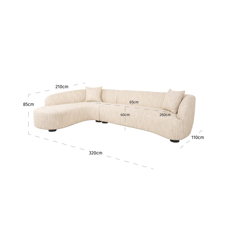 Sofa Pandora Lounge Left in Beige Angora – Skulpturales XXL-Loungesofa