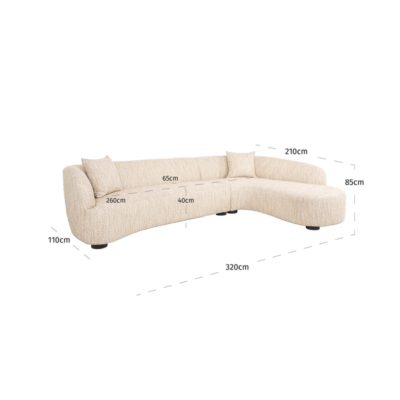 Richmond Sofa Pandora Lounge Right in Beige Angora, 320 cm