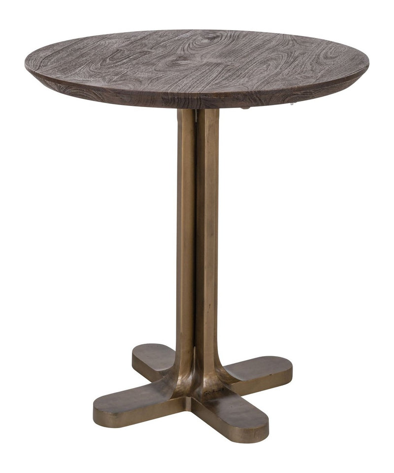 Bistro-Tisch Revelin dunkelbraun Ø75 cm, Mangoholz & goldenes Gestell
